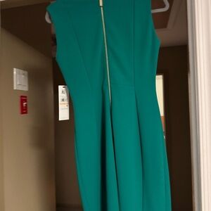 Calvin Klein Teal Sheath Dress with Straight Neckline